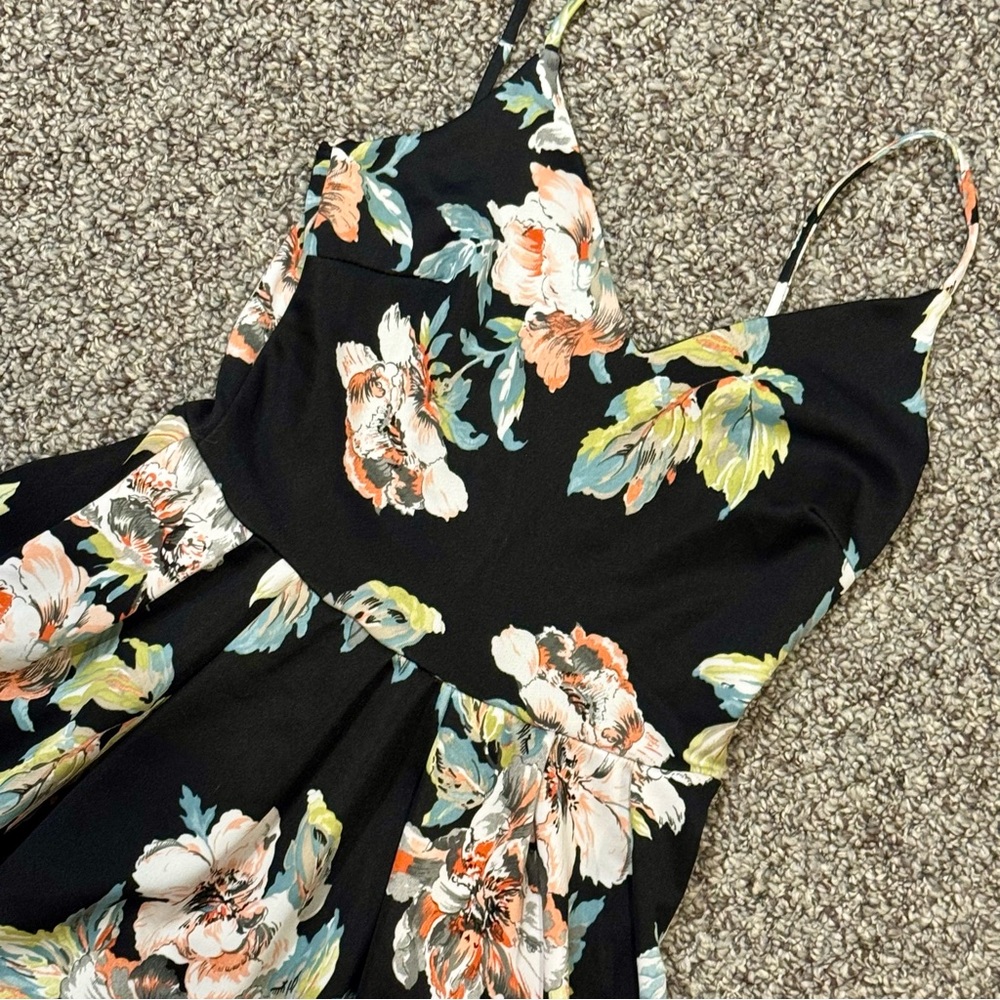 Soprano Black Floral Spaghetti Strap Dress with Peach & Green Accents - Picture 5 of 8